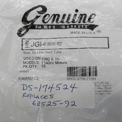 Lot of 6 Genuine James Gaskets NOS Oil Line Feed Tube Seals JGI 63525-