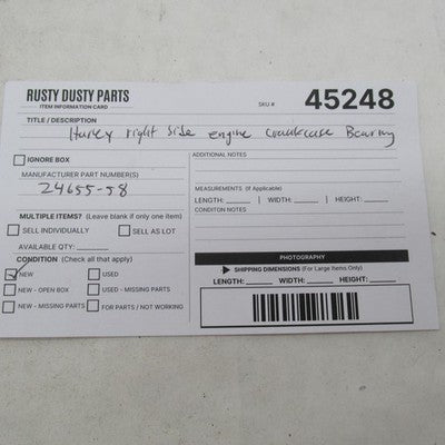 Harley Davidson OEM NOS Right Side Engine Crankcase Bearing .0010 O.S.
