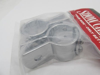 Pair of Show Chrome Round 3 Piece 1-1/4" 1.25" Clamps 3/8" Mount Hole