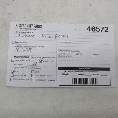 Lot of 100 Alumax NOS 1/8"  White Aluminum Rivets 84025