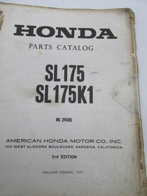 Honda Official Factory 1973 SL175 SL175K1 Parts Catalog Manual