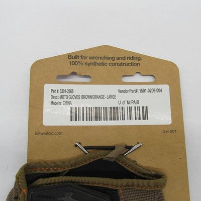 Biltwell Moto Gloves - Large - Brown/Orange 1501-0206-004 | 3301-2668