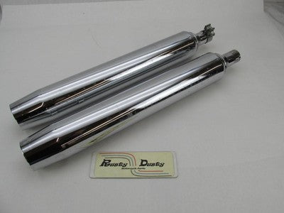 Pair of Harley Genuine Stock Tri Glide Chrome Exhaust Mufflers 6490024