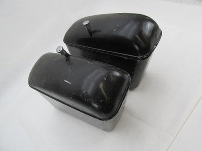 Pair of Vintage Black Metal Motorcycle Police Style Saddlebags 15"x5"x