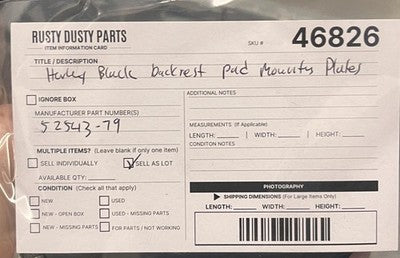 Harley Davidson OEM Sissy Bar Backrest Pad Mounting Plates Screws FLH