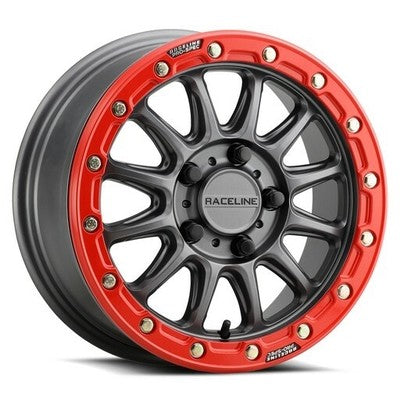 RACELINE A14 Alpha Beadlock Wheels Gunmetal/Red A14GR-57012+25