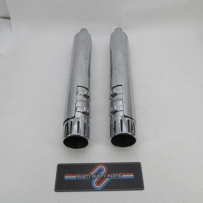 Pair of Harley CVO Touring Chrome Mufflers w/ Tips & Shields 64900111