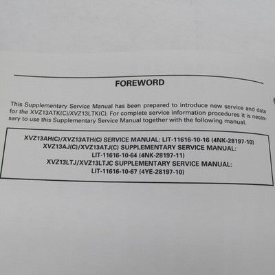 Yamaha XVZ13ATK(C) XVZ13LTK(C) Supplementary Service Manual LIT-11616-