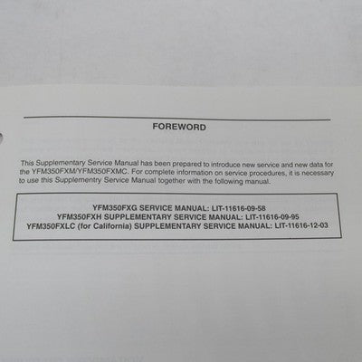 Yamaha YFM350FXM(C) Supplementary Service Manual LIT-11616-13-05
