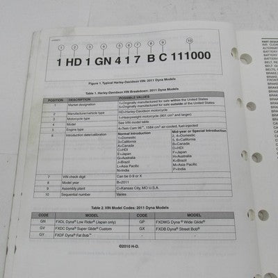 Harley-Davidson Official Factory 2011 Dyna Models Parts Catalog 99439-