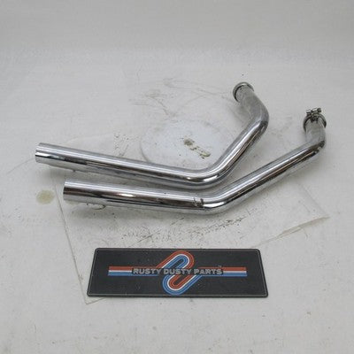 Pair of Vintage Harley Davidson Chrome Staggered Dual Exhaust Head Dra