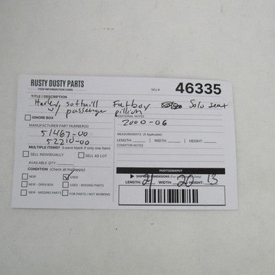 Harley Davidson OEM Solo Seat w/ Passenger Pillion 00-06 51467-00 5221