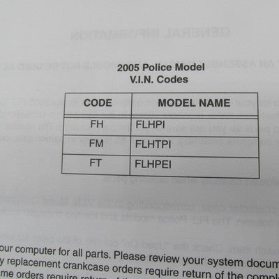 Harley-Davidson Official Factory 2005 FLT Police Models Parts Catalog
