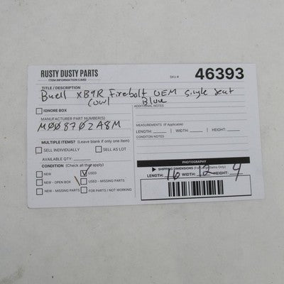 Buell OEM XB9R XB12R 1125R Firebolt Blue Rear Single Seat Cowl M008702