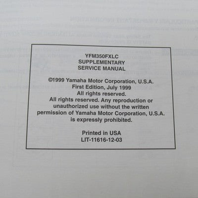 Yamaha YFM350FXLC Supplementary Service Manual LIT-11616-12-03