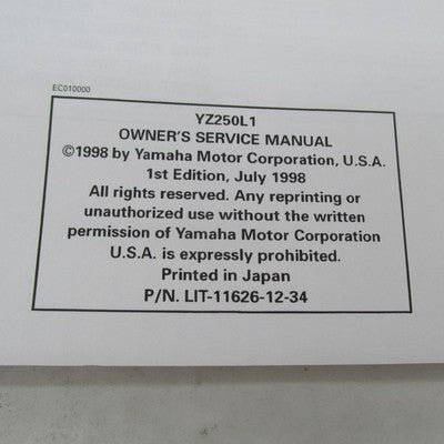 Yamaha YZ250 Owners Service Manual Operator Guide LIT-11626-12-34 5CU