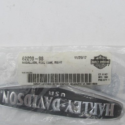 Harley-Davidson Genuine NOS Right Side Fuel Tank V-Logo Metal Medallio