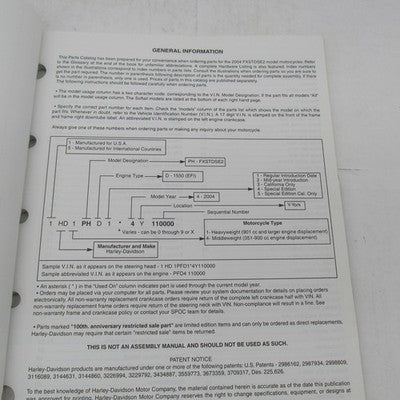Harley Davidson Genuine 2004 FXSTDSE2 Model Parts Catalog Factory 9943