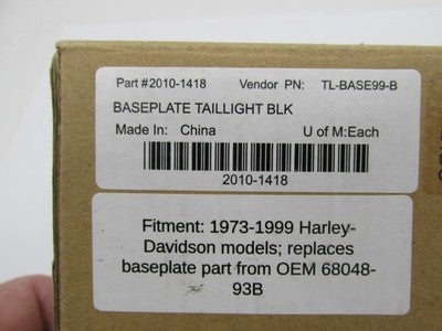 Custom Dynamics NOS TL-BASE99-B Harley Taillight Baseplate, Black 2010