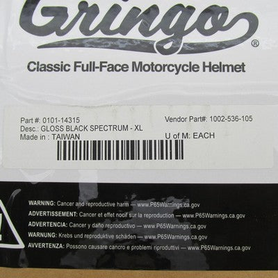 Biltwell NIB Gringo DOT Helmet XL Gloss Black Spectrum 1002-536-105 |