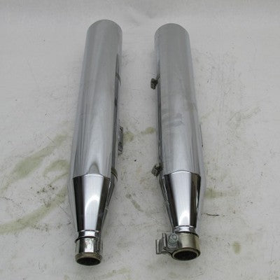Pair of Harley OEM Stock Softail Street Bob Chrome Mufflers w/ Shields