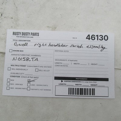 Buell OEM Right Handlebar Switch Control Assembly N0158.TA