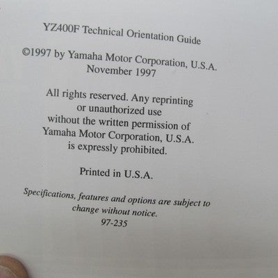 Yamaha YZ400FK1 1997 Technical Orientation Guide