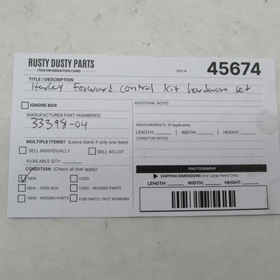 Harley Davidson OEM 04-13 Sportster XL Forward Control Hardware 33398-