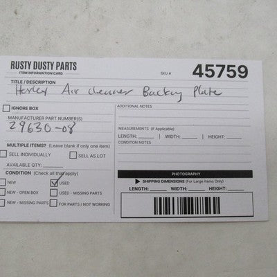Harley Davidson OEM Air Cleaner Backing Plate Assembly Touring FLHX 29