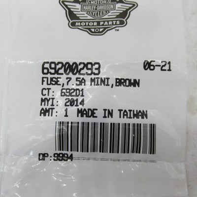 Lot of 5 Harley-Davidson OEM NOS 7.5A Mini Fuses Brown 69200293