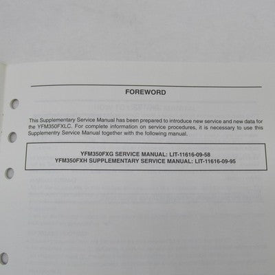 Yamaha YFM350FXLC Supplementary Service Manual LIT-11616-12-03