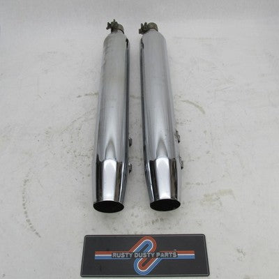 Pair of Harley Davidson Genuine Chrome Mufflers Exhaust Pipes 65539-95