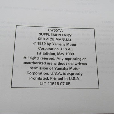 Yamaha OEM CW50 (W-A) Service Shop Repair Manual LIT-11616-CW-50 LIT-1