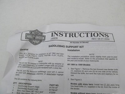 Harley Davidson Genuine NOS Softail Chrome Saddlebag Support Kit 91790