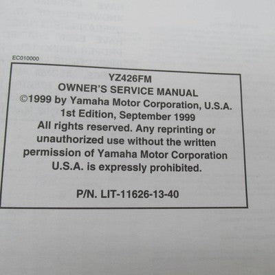 Yamaha YZ426F Owner's Service Manual 1999 LIT-11626-13-40