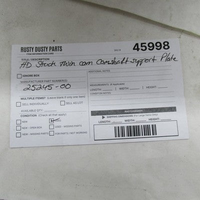 Harley Davidson OEM Twin Cam Camshaft Support Plate 25245-00 with Cams