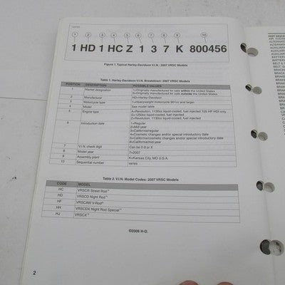 Harley Davidson Genuine 2007 VRSC Models Parts Catalog Factory Manual