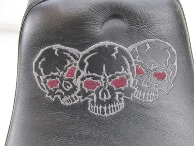 Harley-Davidson Dyna Custom Embroidered Skull Black Leather Seat