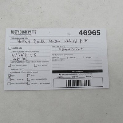 Raybestos Manhattan WK106 NOS Harley Davidson Brake Master Rebuild Kit