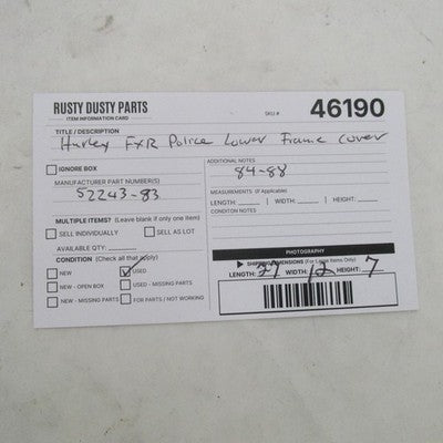 Harley Davidson OEM 89-92 FXRP FLHTP Police Under-Seat Trim Panel 5224