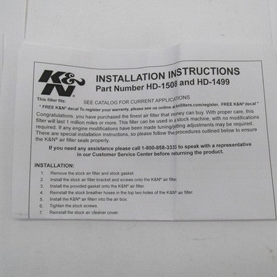 K&N NIB '99-'15 Harley V-Twin Performance Air Filter HD-1499