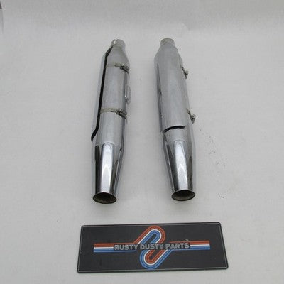 Pair of Harley OEM Twin Cam Softail Chrome Mufflers w/ Shields 65090-0