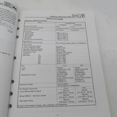 Yamaha FZR600W-L 89-99 OEM Service Manual LIT-11616-FZ-00 3HH-28197-13