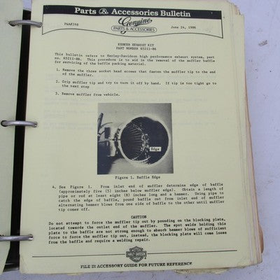 Harley Davidson 1974-1986 Accessory Bulletins Binder Manual
