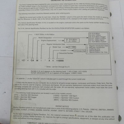 Harley-Davidson Official Factory 1999 XLH Models Parts Catalog 99451-9