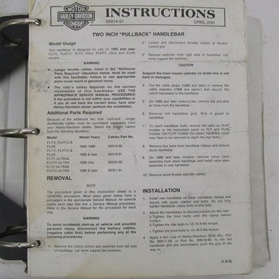 Harley Davidson Genuine Late 1980-90s Accessory Installation Instructi
