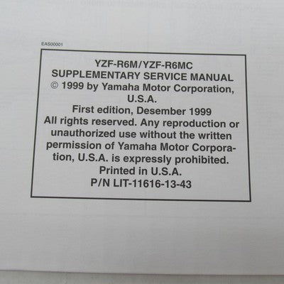 Yamaha YZF-R6M, YZF-R6MC Supplemental Service Manual LIT-11616-13-43
