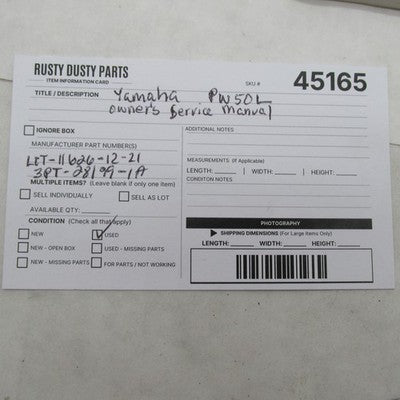 Yamaha PW50L Owner's Service Manual LIT-11626-12-21