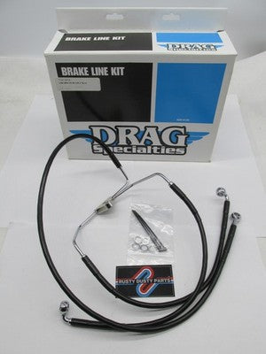 Drag Specialties NOS Harley 08-13 FLT Braided Brake Line Kit +8" Black
