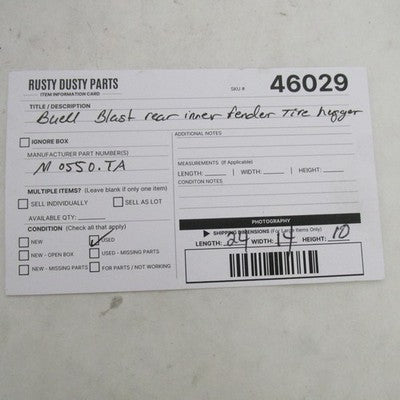 Buell OEM 00-09 Blast B3 Rear Inner Fender Tire Hugger Black M0550.TA